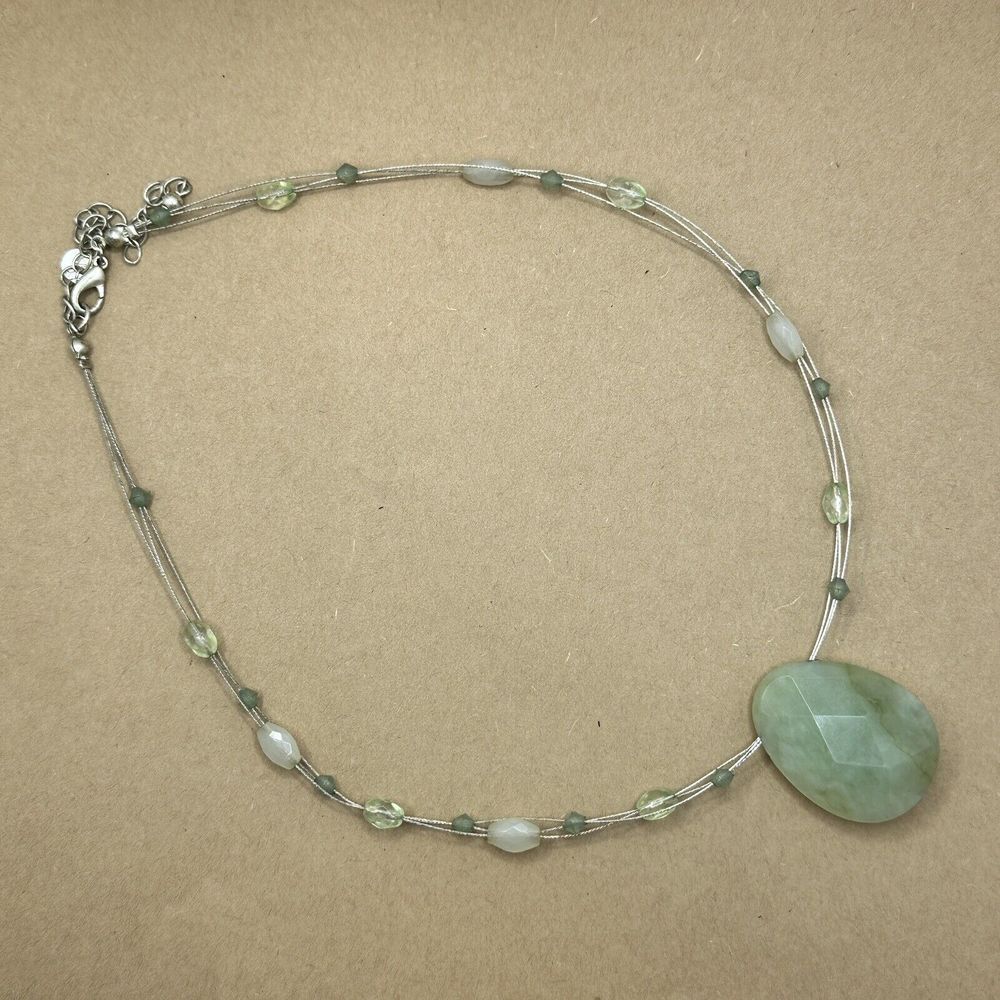 Green Aventurine Pendant and Glass Bead handmade Necklace